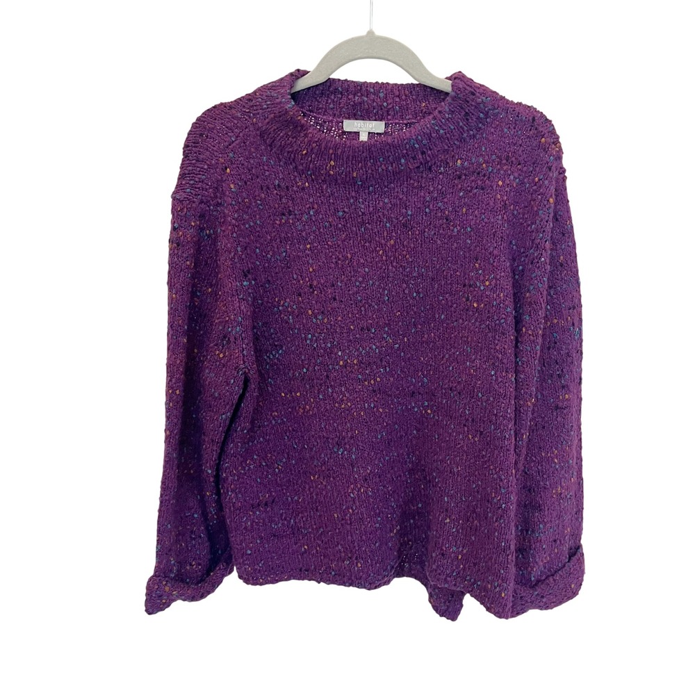 Habitat Purple Confetti Knit Sweater Textured Pullover Boho Lagenlook Artsy - XL